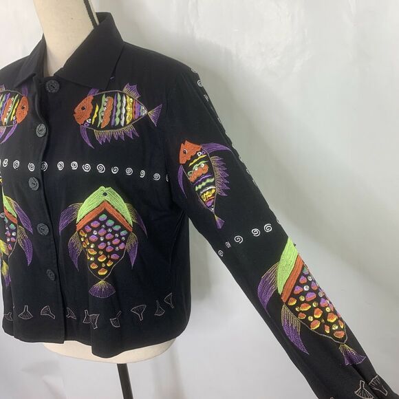 Bala Bala Fish Theme 100% Silk Embroidered Beaded Blazer Size S - Picture 5 of 7